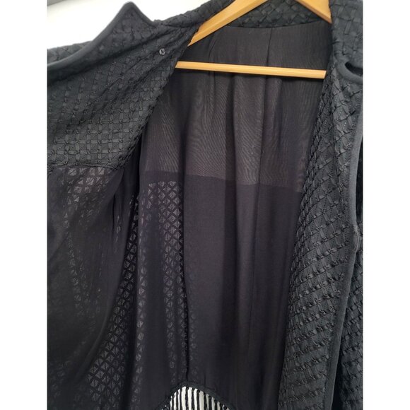 Vintage Black‎ Woven Fringed Poncho With Buttons & Arm Holes - Picture 3 of 6